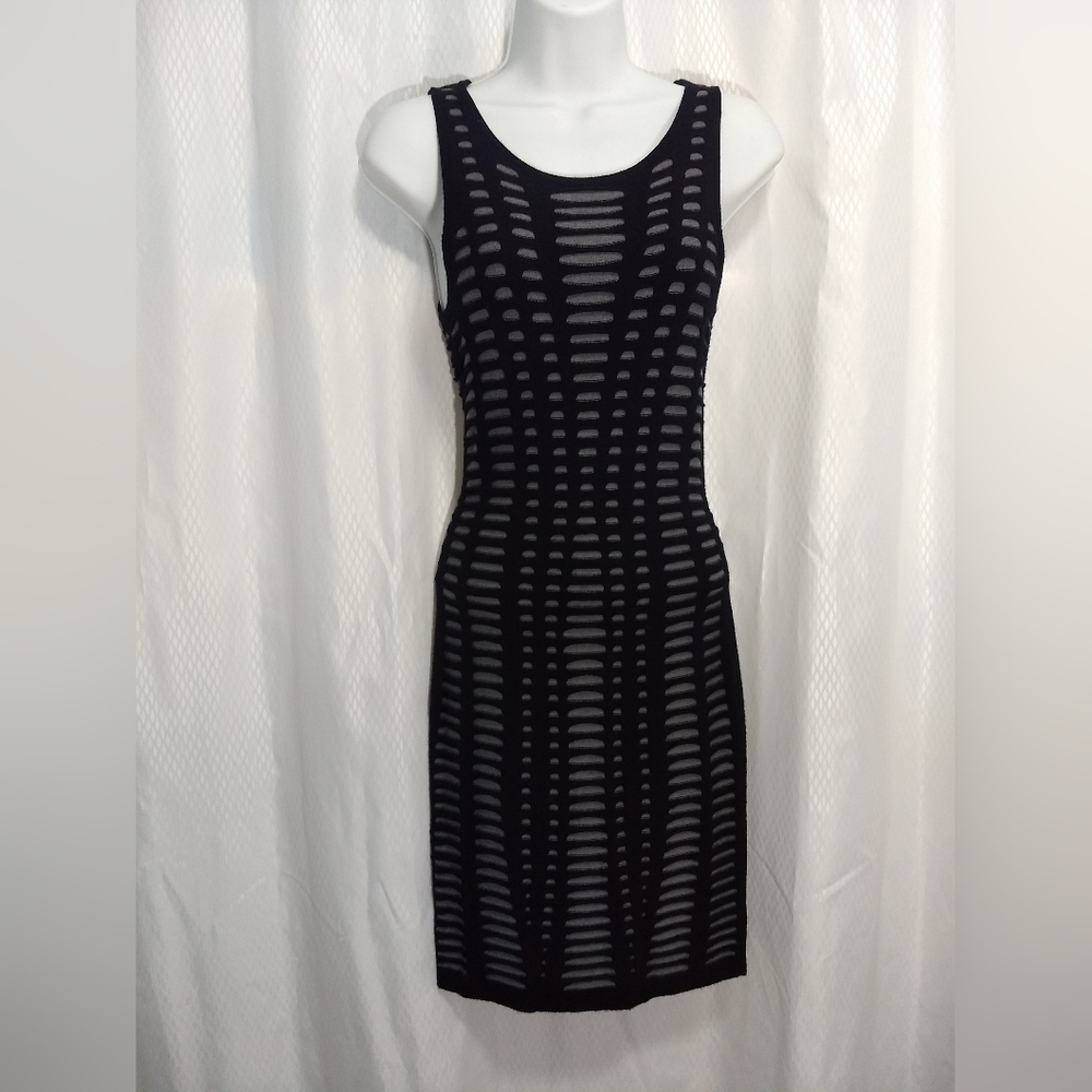 Express Sleeveless Textured Knit Dress, Black/Grey, XS
